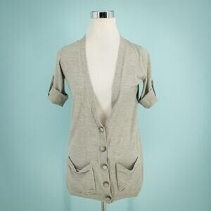 Theory Size Medium M Gray Ange New Steady Short Sleeve Wool Cardigan Sweater